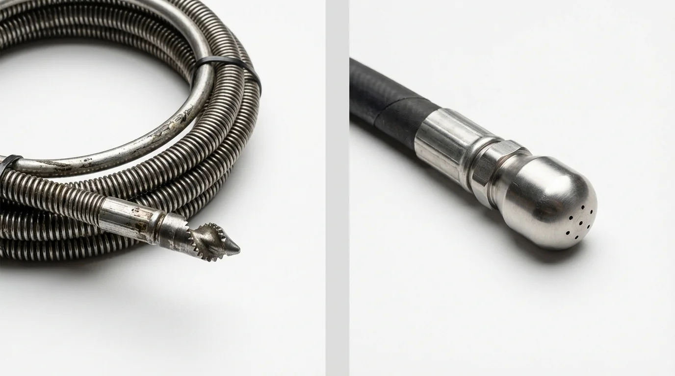 Drain snake cable and hydro jetting nozzle used for drain cleaning in Butler, AL