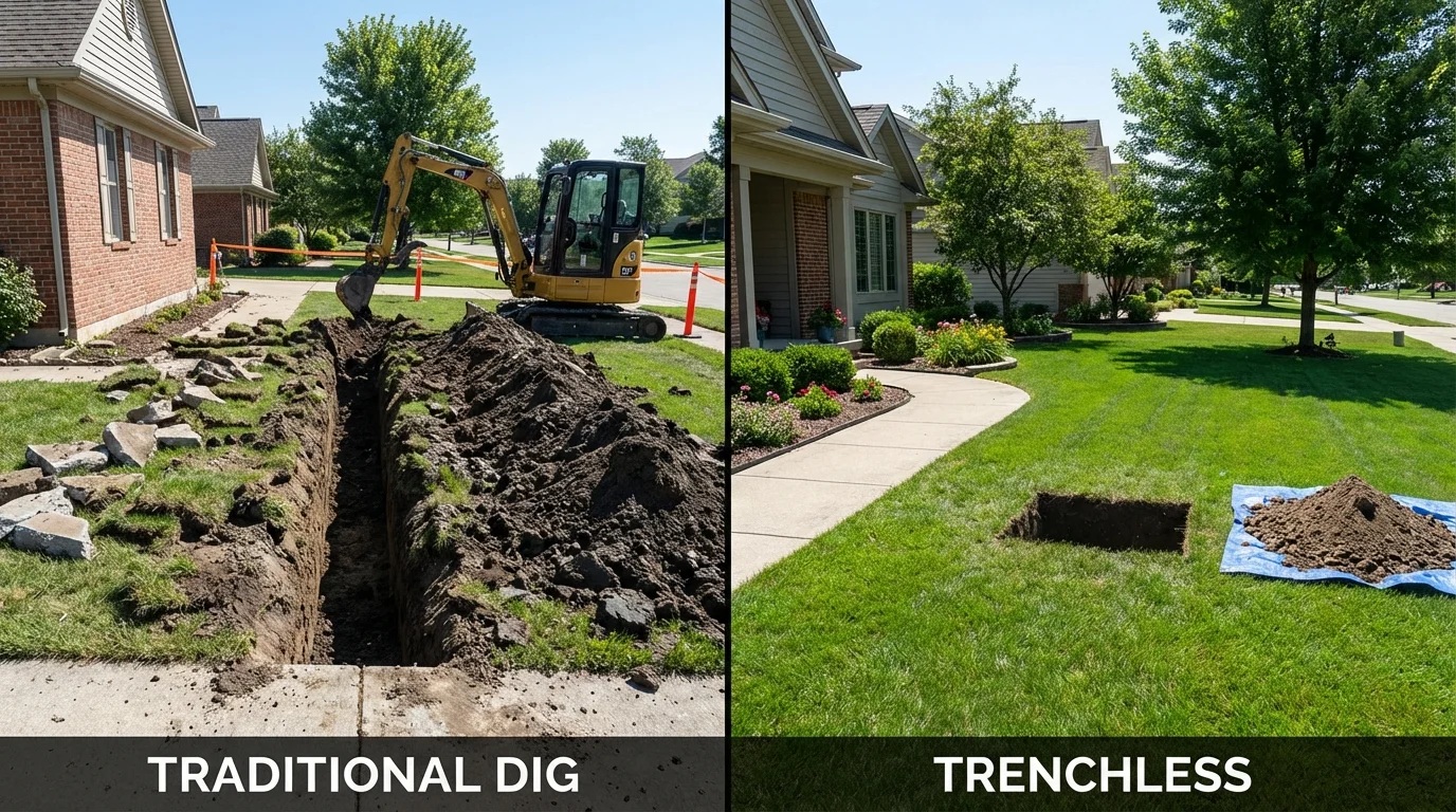 Trenchless sewer repair with minimal yard damage versus traditional excavation in Butler, AL